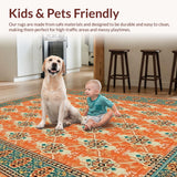 Ultra Soft Area Rug, Non Slip, Stain Resistant, Washable Area Rugs for Living Room, Bedroom, Artful Teal and Orange Symmetry(Orange)