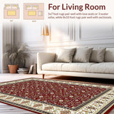 Ultra Soft Area Rug, Non Slip, Stain Resistant, Washable Area Rugs for Living Room, Bedroom, Rich Earthy Floral Trellis Aesthetic(Red)