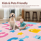 Ultra Soft Area Rug, Non Slip, Stain Resistant, Washable Area Rugs for Living Room, Bedroom, Colorful Alphabetic Animal Illustration(Pink)