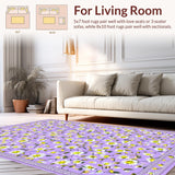 Ultra Soft Area Rug, Non Slip, Stain Resistant, Washable Area Rugs for Living Room, Bedroom, Sunny Whimsical Flower Burst(Purple)