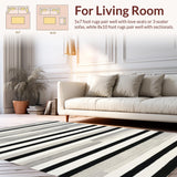 Ultra Soft Area Rug, Non Slip, Stain Resistant, Washable Area Rugs for Living Room, Bedroom, Modern Boho Rug With Graphic Contrast Stripes And Linear Rhythm(Black)