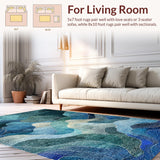 Ultra Soft Area Rug, Non Slip, Stain Resistant, Washable Area Rugs for Living Room, Bedroom, Nautical 3D Octopus Adventure Rug Runner Artistic Whale Trap Illusion(Blue)
