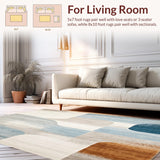 Ultra Soft Area Rug, Non Slip, Stain Resistant, Washable Area Rugs for Living Room, Bedroom, Boho Chic Neutral Tones with Blue Accents Abstract Art(Beige)