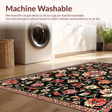 Ultra Soft Area Rug, Non Slip, Stain Resistant, Washable Area Rugs for Living Room, Bedroom, Artful Black Floral Display(Black)