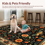 Ultra Soft Area Rug, Non Slip, Stain Resistant, Washable Area Rugs for Living Room, Bedroom, Intricate Nature-Inspired Motif(Black)