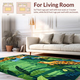 Ultra Soft Area Rug, Non Slip, Stain Resistant, Washable Area Rugs for Living Room, Bedroom, Jungle Animals Runner(Green)