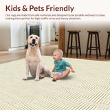 Ultra Soft Area Rug, Non Slip, Stain Resistant, Washable Area Rugs for Living Room, Bedroom, Woven Linear Area Boho Inspired Non Slip Entryway(Beige)