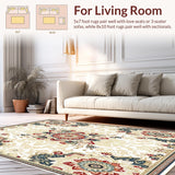 Ultra Soft Area Rug, Non Slip, Stain Resistant, Washable Area Rugs for Living Room, Bedroom, Boho Chic Area Showcasing Blooms and Artistic Beige Filigree(Beige)
