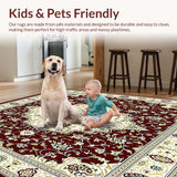 Ultra Soft Area Rug, Non Slip, Stain Resistant, Washable Area Rugs for Living Room, Bedroom, Traditional Medallion Indoor Area in Deep Maroon and Cream(Red)