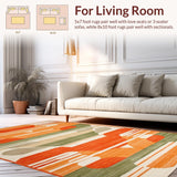 Ultra Soft Area Rug, Non Slip, Stain Resistant, Washable Area Rugs for Living Room, Bedroom, Elegant Earthy Geometric Fusion(Orange)