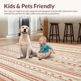 Ultra Soft Area Rug, Non Slip, Stain Resistant, Washable Area Rugs for Living Room, Bedroom, Diamond Weave Stripe Area with Rustic Farmhouse Charm in Neutral Tones(Red)