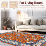 Ultra Soft Area Rug, Non Slip, Stain Resistant, Washable Area Rugs for Living Room, Bedroom, Artful Multicolored Medallion Style(Orange)