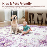 Ultra Soft Area Rug, Non Slip, Stain Resistant, Washable Area Rugs for Living Room, Bedroom, Rustic Vintage Patterned Charm(Purple)