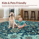 Ultra Soft Area Rug, Non Slip, Stain Resistant, Washable Area Rugs for Living Room, Bedroom, Distressed Medallion Bedroom Carpet in Green and Blue(Blue)