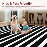 Ultra Soft Area Rug, Non Slip, Stain Resistant, Washable Area Rugs for Living Room, Bedroom, Modern Monochrome Linear Rug Washable Reversible Contemporary Decor(Black)