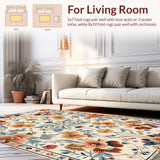 Ultra Soft Area Rug, Non Slip, Stain Resistant, Washable Area Rugs for Living Room, Bedroom, Faded Floral Bedroom Carpet for Minimal Living(Beige)
