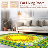 Ultra Soft Area Rug, Non Slip, Stain Resistant, Washable Area Rugs for Living Room, Bedroom, Joyful Abstract Sunburst Theme(Yellow)