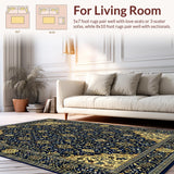 Ultra Soft Area Rug, Non Slip, Stain Resistant, Washable Area Rugs for Living Room, Bedroom, Chic Gold and White Lattice Pattern(Blue)