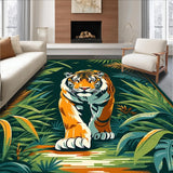 Ultra Soft Area Rug, Non Slip, Stain Resistant, Washable Area Rugs for Living Room, Bedroom, Rustic Green Tropical Motif(Orange)