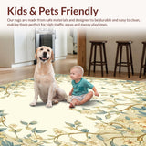 Ultra Soft Area Rug, Non Slip, Stain Resistant, Washable Area Rugs for Living Room, Bedroom, Ethereal Trails Beige and Blue Floral Trail Design(Beige)