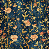 Ultra Soft Area Rug, Non Slip, Stain Resistant, Washable Area Rugs for Living Room, Bedroom, Botanical Essence Rug with Flowing Gold Vines and Watercolor Peach Floral Motifs(Blue)