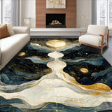 Ultra Soft Area Rug, Non Slip, Stain Resistant, Washable Area Rugs for Living Room, Bedroom, Liquid Celestial Waves Rug Abstract Sun Moon Phases with Flowing Star Trails(Blue)