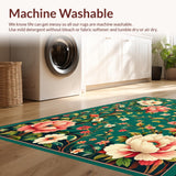 Ultra Soft Area Rug, Non Slip, Stain Resistant, Washable Area Rugs for Living Room, Bedroom, Sophisticated Distressed Floral Harmony(Green)