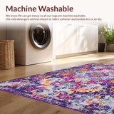 Ultra Soft Area Rug, Non Slip, Stain Resistant, Washable Area Rugs for Living Room, Bedroom, Eclectic Colorful Floral Design(Purple)