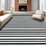 Ultra Soft Area Rug, Non Slip, Stain Resistant, Washable Area Rugs for Living Room, Bedroom, Minimalist Dual-Tone Horizontal Banded Contemporary Decorative Carpet(Black)