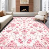 Ultra Soft Area Rug, Non Slip, Stain Resistant, Washable Area Rugs for Living Room, Bedroom, Lively Pink Abstract Floral Harmony(White)