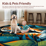 Ultra Soft Area Rug, Non Slip, Stain Resistant, Washable Area Rugs for Living Room, Bedroom, Elegant Dark Blue Floral Motif(Orange)