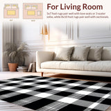 Ultra Soft Area Rug, Non Slip, Stain Resistant, Washable Area Rugs for Living Room, Bedroom, Timeless Cotton Hand-Woven Plaid(White)