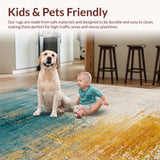 Ultra Soft Area Rug, Non Slip, Stain Resistant, Washable Area Rugs for Living Room, Bedroom, Vibrant Ombre Circle Rug in Distressed Blue Shades with Modern Touch(Blue)