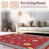 Ultra Soft Area Rug, Non Slip, Stain Resistant, Washable Area Rugs for Living Room, Bedroom, Elegant Rustic Tiled Elements(Red)