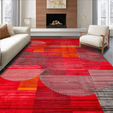 Ultra Soft Area Rug, Non Slip, Stain Resistant, Washable Area Rugs for Living Room, Bedroom, Bold Abstract Circle Composition(Red)