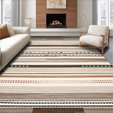 Ultra Soft Area Rug, Non Slip, Stain Resistant, Washable Area Rugs for Living Room, Bedroom, Boho Chic with Beige Tribal Stripes and Rustic Brown Highlights(Beige)