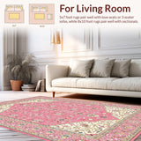Ultra Soft Area Rug, Non Slip, Stain Resistant, Washable Area Rugs for Living Room, Bedroom, Traditional Floral Pink Elegance(Pink)