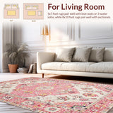 Ultra Soft Area Rug, Non Slip, Stain Resistant, Washable Area Rugs for Living Room, Bedroom, Elegant Blush Garden Pattern(Pink)