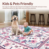 Ultra Soft Area Rug, Non Slip, Stain Resistant, Washable Area Rugs for Living Room, Bedroom, Elegant Low-Pile Floral Delight(White)