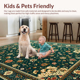 Ultra Soft Area Rug, Non Slip, Stain Resistant, Washable Area Rugs for Living Room, Bedroom, Rustic Soft Velvet Tiled Design(Green)