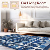 Ultra Soft Area Rug, Non Slip, Stain Resistant, Washable Area Rugs for Living Room, Bedroom, Serene Monochrome Abstract Flow(Blue)