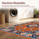 Ultra Soft Area Rug, Non Slip, Stain Resistant, Washable Area Rugs for Living Room, Bedroom, Whimsical Floral Round Design(Orange)