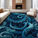 Ultra Soft Area Rug, Non Slip, Stain Resistant, Washable Area Rugs for Living Room, Bedroom, Pirate Inspired Tentacle Area Rug With Oceanic Kraken Design Elements(Blue)