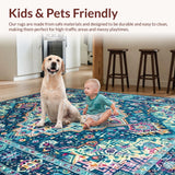 Ultra Soft Area Rug, Non Slip, Stain Resistant, Washable Area Rugs for Living Room, Bedroom, Striking Rustic Medallion Pattern(Blue)