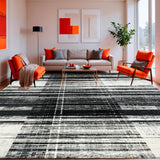 Ultra Soft Area Rug, Non Slip, Stain Resistant, Washable Area Rugs for Living Room, Bedroom, Artisan Stripe Pattern Rug Graphic Rhythm Linear Accent Modern Abstract Style(Black)