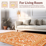 Ultra Soft Area Rug, Non Slip, Stain Resistant, Washable Area Rugs for Living Room, Bedroom, Minimalist Neutral Geometric Influence(Orange)