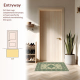 Ultra Soft Area Rug, Non Slip, Stain Resistant, Washable Area Rugs for Living Room, Bedroom, Antique Motif Sage Meditation Space Washable Carpet(Beige)