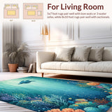 Ultra Soft Area Rug, Non Slip, Stain Resistant, Washable Area Rugs for Living Room, Bedroom, Underwater Paradise Aquatic Turtle Carpet With Vibrant Coral Reef Design(Blue)