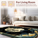 Ultra Soft Area Rug, Non Slip, Stain Resistant, Washable Area Rugs for Living Room, Bedroom, Enchanting Moonlit Boho Design(Gold)