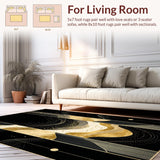 Ultra Soft Area Rug, Non Slip, Stain Resistant, Washable Area Rugs for Living Room, Bedroom, Sleek Contemporary Gold Accented Lines(Black)